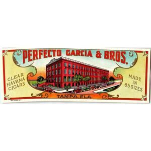 Perfecto Garcia & Bros Old Cars Embossed Vintage Cigar Label Tampa Florida 1940s